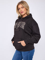 Bonjour Leopard Print Graphic Hoodie