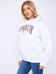 Bonjour Leopard Print Graphic Hoodie