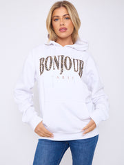 Bonjour Leopard Print Graphic Hoodie