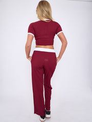Contrast Trim Ribbed Crop Top & Wide Leg Trouser Co-ord