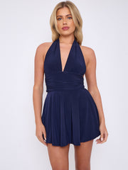 Slinky Halter Neck Frill Mini Dress