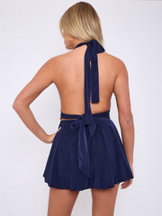 Slinky Halter Neck Frill Mini Dress