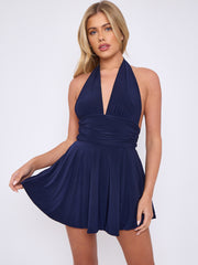Slinky Halter Neck Frill Mini Dress