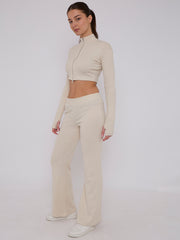 Cropped Zipper Tracktop & Wide Leg Trouser Set