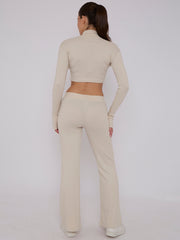 Cropped Zipper Tracktop & Wide Leg Trouser Set
