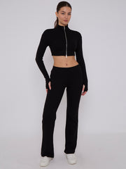 Cropped Zipper Tracktop & Wide Leg Trouser Set