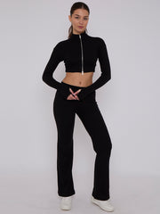 Cropped Zipper Tracktop & Wide Leg Trouser Set