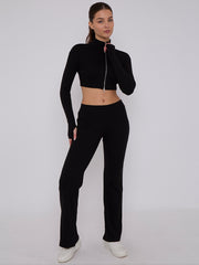 Cropped Zipper Tracktop & Wide Leg Trouser Set