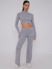 Cropped Zipper Tracktop & Wide Leg Trouser Set