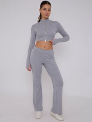 Cropped Zipper Tracktop & Wide Leg Trouser Set
