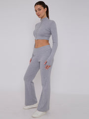 Cropped Zipper Tracktop & Wide Leg Trouser Set