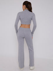 Cropped Zipper Tracktop & Wide Leg Trouser Set