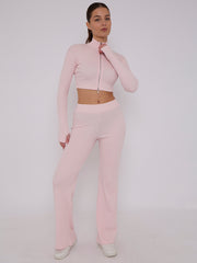 Cropped Zipper Tracktop & Wide Leg Trouser Set
