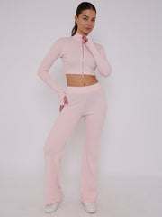 Cropped Zipper Tracktop & Wide Leg Trouser Set