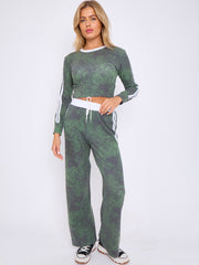 Acid Wash Ribbed Crop Top &amp; Trouser Co-ord With Stripe Detail