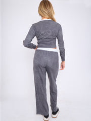 Acid Wash Ribbed Crop Top &amp; Trouser Co-ord With Stripe Detail