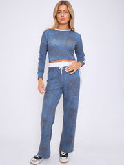Acid Wash Ribbed Crop Top &amp; Trouser Co-ord With Stripe Detail
