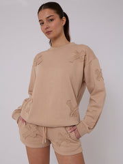 Crucifix Sweined Sweinshirt & Shorts Fleece Coord