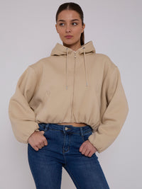 Bubble Hem Cropped Fleece Lined Jacket - Oatmeal