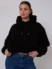 Bubble Hem Cropped Fleece Lined Jacket