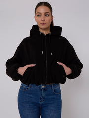 Bubble Hem Cropped Fleece Lined Jacket