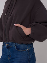 Bubble Hem Cropped Fleece Lined Jacket