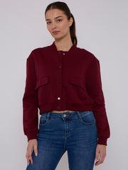 Fleeced Cropped Bomber Jacket