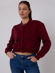 Fleeced Cropped Bomber Jacket