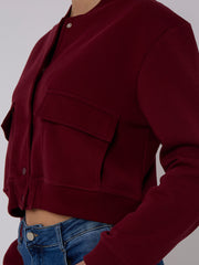 Fleeced Cropped Bomber Jacket
