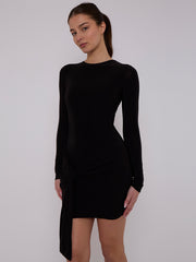 Long Sleeve Knot Front Slinky Dress