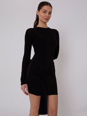 Long Sleeve Knot Front Slinky Dress