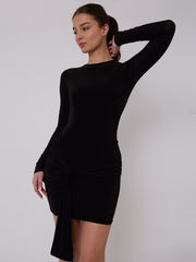 Long Sleeve Knot Front Slinky Dress