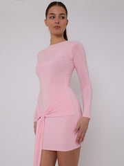 Long Sleeve Knot Front Slinky Dress