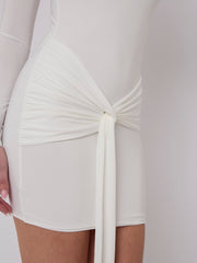 Long Sleeve Knot Front Slinky Dress