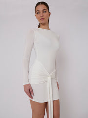 Long Sleeve Knot Front Slinky Dress