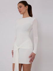 Long Sleeve Knot Front Slinky Dress