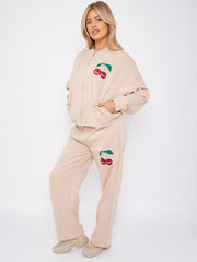 Mon Cheri Embroidered Oversized Bomber Style Fleece Zipper Co-ord