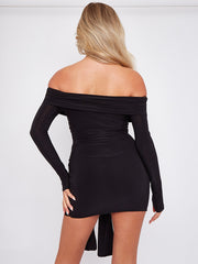 Slinky Bardot Dress With Knot Drape Detail