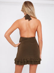 Twisted Halter Frill Heme jurk