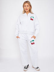 Mon Cheri Embroidered Oversized Bomber Style Fleece Zipper Co-ord