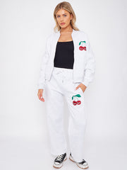 Mon Cheri Embroidered Oversized Bomber Style Fleece Zipper Co-ord