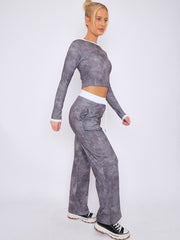 Tie Dye Ribbed Crop Top & Trouser Co-ord