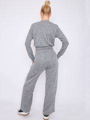 Melange Knit Zip Up Crop Top & Trouser Co-ord With Stripe Detail