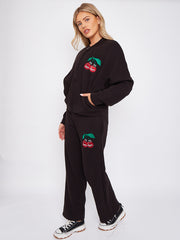 Mon Cheri Embroidered Oversized Bomber Style Fleece Zipper Co-ord