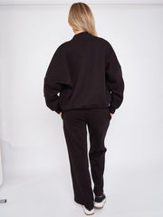 Mon Cheri Embroidered Oversized Bomber Style Fleece Zipper Co-ord