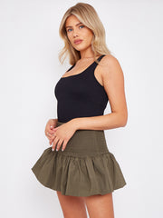 Shirred High Waist Puffball Mini Skirt