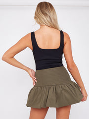 Shirred High Waist Puffball Mini Skirt