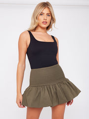 Shirred High Waist Puffball Mini Skirt