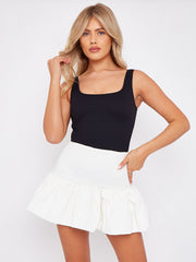 Shirred High Waist Puffball Mini Skirt