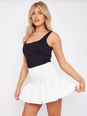 Shirred High Waist Puffball Mini Skirt